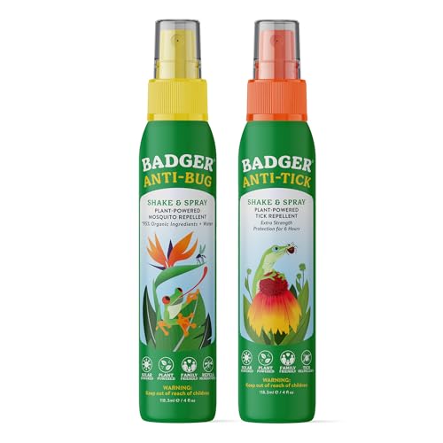Badger Bug & Tick Spray Combo Pack 4 fl oz x2 | DEET-Free Organic Insect Repellent