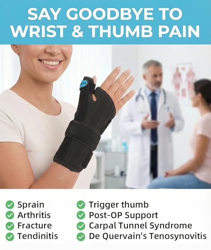 Nisrok Adjustable Left Hand Blue Wrist Brace for De Quervain's, Carpal Tunnel, Tendonitis, Arthritis - L/XL