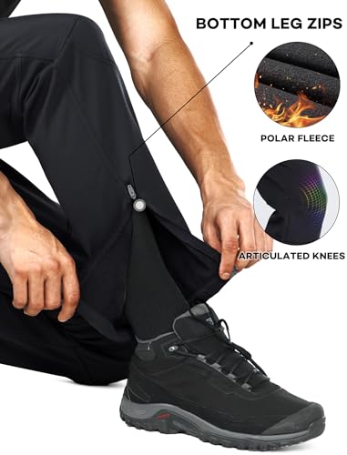 Stlight 34W x 32L Black Snow Ski Pants - Water-Repellent Softshell with Fleece Liner, 6 Zip Pockets