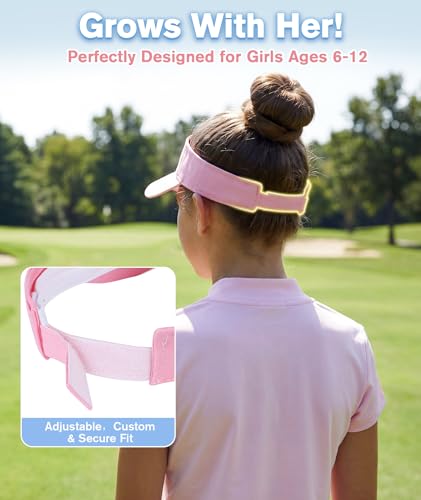 Komorebi Kids Sun Hat for Girls 6-12 Years Black & White Cotton Adjustable Visor for Golf & Tennis
