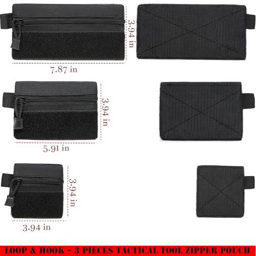 3-Piece Tactical Zipper Pouch Set with US Patches & D-Ring Clips for EDC, Travel & Outdoor