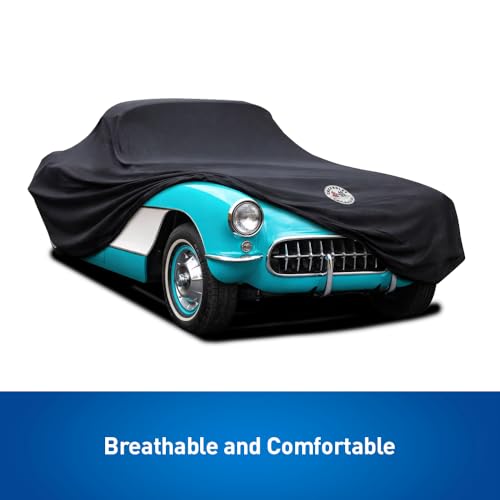 Custom Fit Indoor Car Cover for 1953-1962 Chevrolet Corvette C1 - Black with Official Flags Logo, Includes Storage Bag