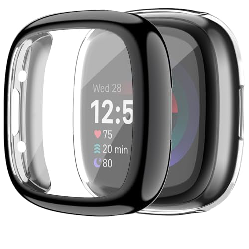 Fitbit Sense 2 & Versa 4 Screen Protector Case - 1 Black + 1 Transparent