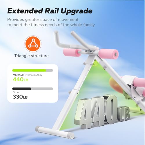 Adjustable Ab Trainer Machine - Foldable Abdominal Equipment - White & Pink