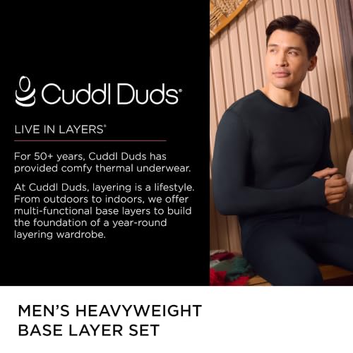 Cuddl Duds Heavyweight Men's Thermal Base Layer Set - Large, Black