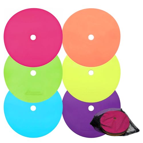 6 Pack 9 Inch Flat Cones for Soccer and Sports Training - Field Markers, Agility Equipment