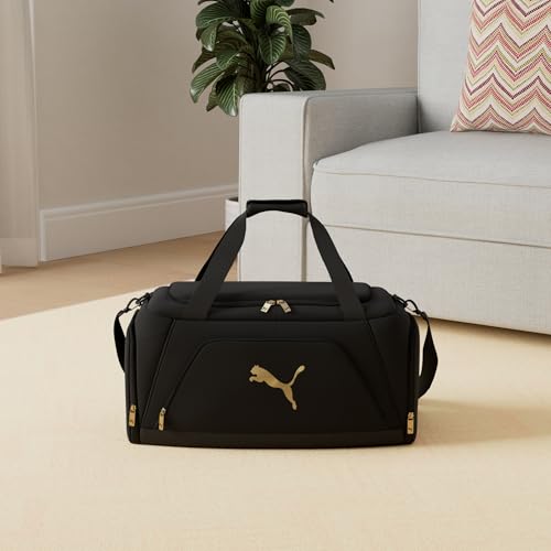 PUMA Accelerator Duffel Bag with Removable Strap & Shoe Pocket - Black/Gold