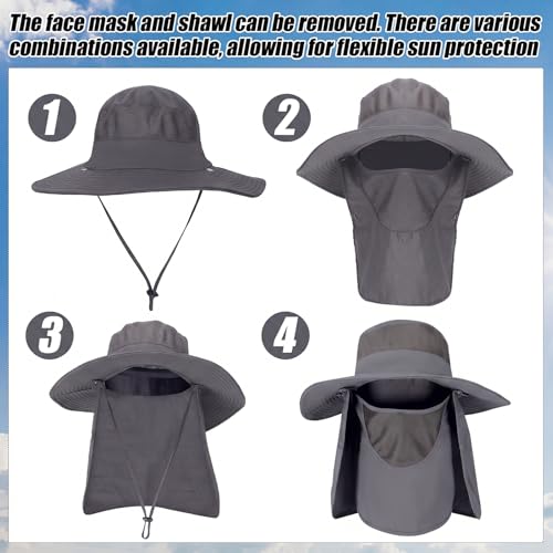 4 Pack Sun Hats for Men Women UPF 50 Wide Brim Bucket Hat with Removable Neck Curtain - Light Gray & Gray