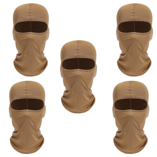 5-Pack Thermal Full Face Mask for Cold Weather Cycling & Running - Sand