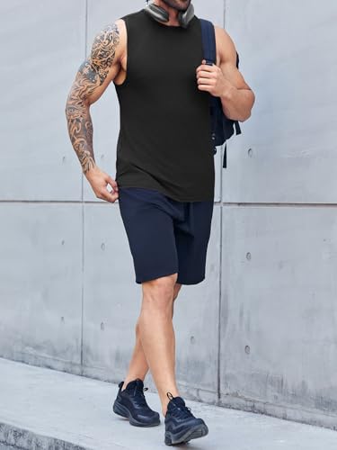 ZIWOCH Men's Sleeveless Tank Top Large Black Workout Shirt Basic Summer Activewear