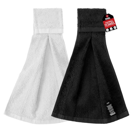 Football Towel - Absorbent Cotton QB Towel with Belt Loop - Black and White - 15x12 inches