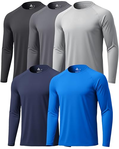 Men's Long Sleeve UV Shirt UPF 50+ Moisture Wicking Running Hiking Fishing - Large/Blue/Light Gray/Dark Blue/Black/Dark Gray