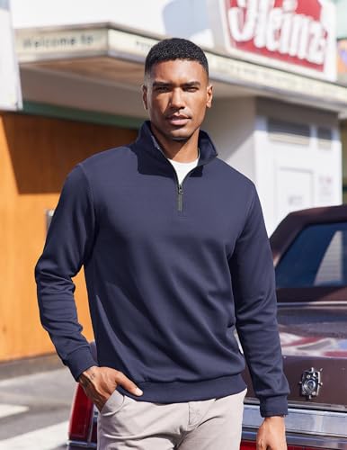 COOFANDY Men's X-Large Navy Blue Quarter Zip Pullover Sweatshirt Casual Mock Neck
