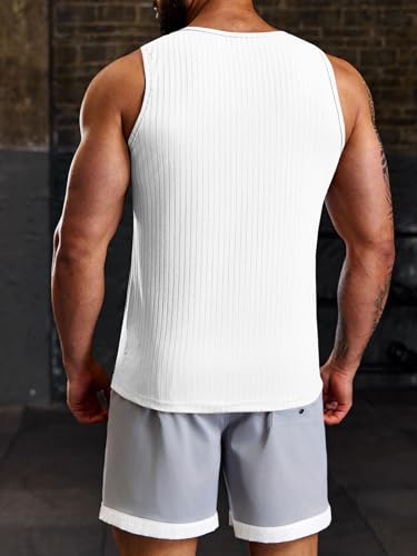 Runcati Men's Ribbed Tank Tops Knit Sleeveless Workout T Shirt