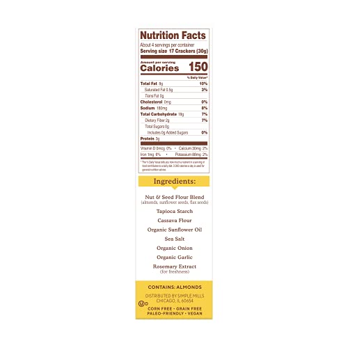 Simple Mills Almond Flour Crackers - Fine Ground Sea Salt, 4.25 Oz