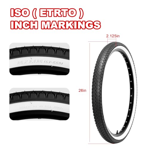 LEFELWEL 2-Pack 26x2.125 Inch Cruiser Bike Tires (Black) with 2 Inner Tubes & Levers