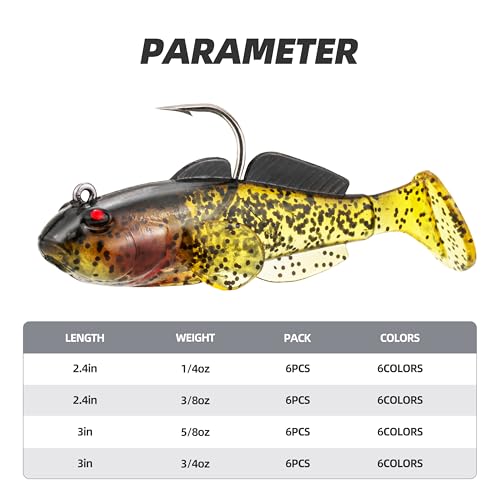 Pre-Rigged Soft Plastic Swimbait Lures - 2.4in 1/4oz for Bass, Trout & Crappie