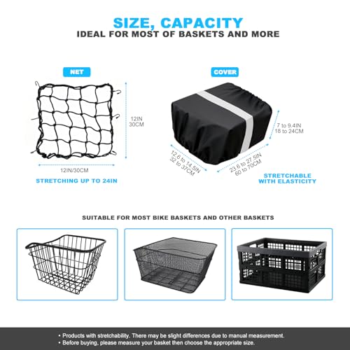 Mattisam Medium 60L Waterproof Bike Basket Rain Cover with Cargo Net - Black