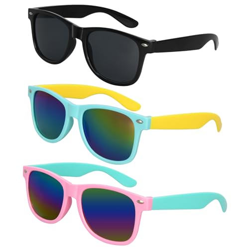 Kids Sunglasses Set - 3-Piece Black and Colorful Mirrored