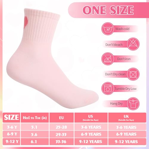 Jspupifip 6 Pairs Kids Girls Pink White Crew Athletic Socks Age 3-12