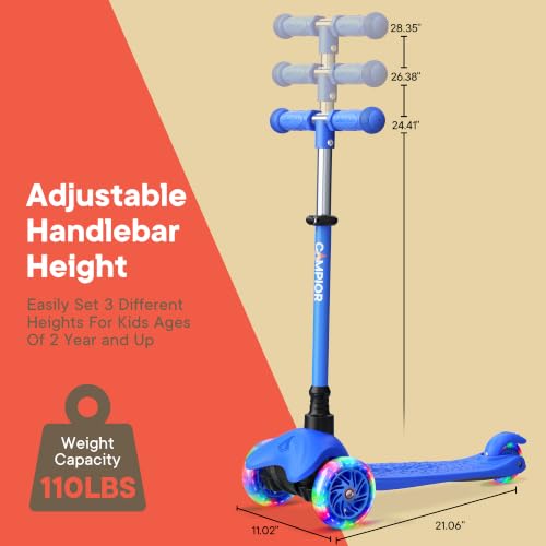 Blue Mini 3 Wheel Scooter for Kids with LED Light-Up Wheels