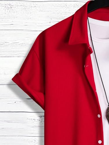 VIPWOLF Men's 2-Piece Linen Summer Beach Set - XX-Large, Red
