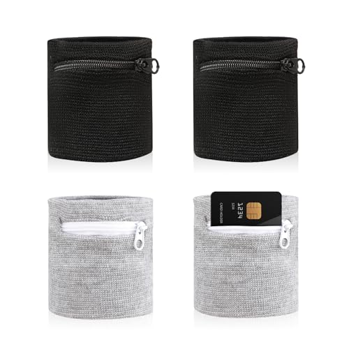 Wrist Sweatbands with Zipper - 4PCS Sports Wrist Wallets