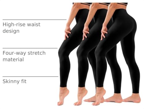 Hmuuo 3 Pack High Waist Tummy Control Yoga Leggings for Women - Large-X-Large, Black