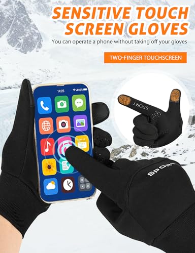 Windproof Thermal Gloves for Men - Touch Screen, Waterproof - Black, Medium