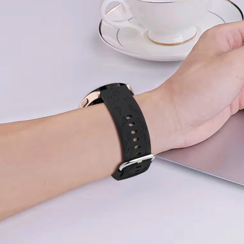 Flower Engraved Black Watch Band for Garmin Vivoactive & Venu