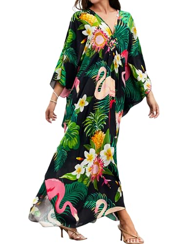 MAKABO Multicolor Flamingo Kaftan Dress for Women V-Neck Cover Up