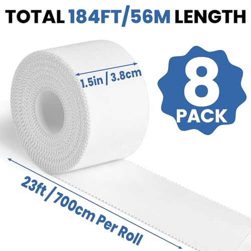 8 Pack Athletic Tape - Strong Adhesion White Sports Tape 1.5in x 23ft