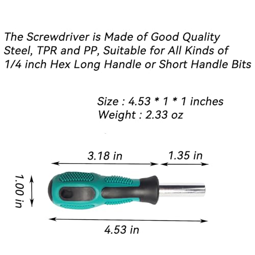 Bit Driver Handle,2 Pieces 1/4 inch Bit Driver Magnetic Screwdriver Bit Holder,6.35mm Hex 110mm Long Mini Short Strong Bit Holder Extension with Non-slip Handle Nut Driver
