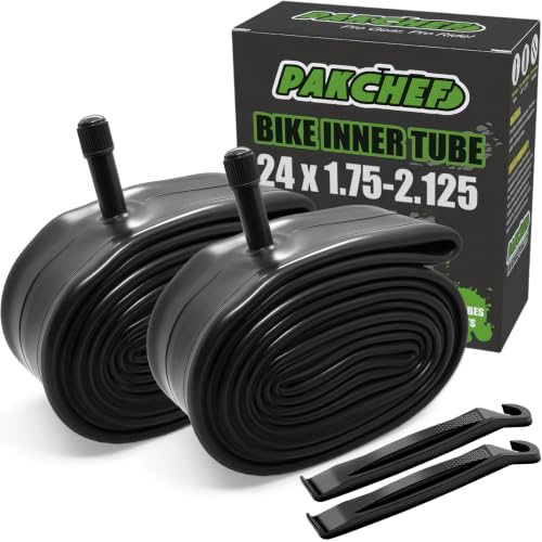 PAKCHEF 24" x 1.75-2.125 Heavy Duty Bike Inner Tube with 32mm Schrader Valve & Levers (Set of 2)
