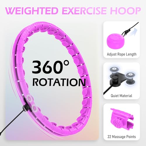 Purple Weighted Hula Hoop for Adults, Adjustable Fitness & Weight Loss Circle