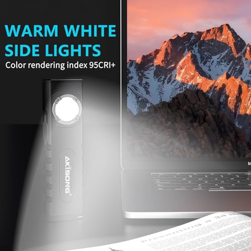 Rechargeable EDC Magnetic Flashlight, Red Laser Combo & Dimmable & USB Output, 370lm Triple Sources Mini Flat Work light with Clip & Hook, Portable Pocket Small LED Flash Lights for Emergency Camping