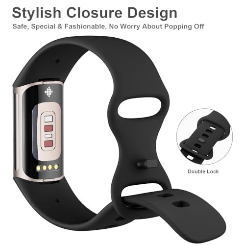 Soft Silicone Adjustable Wristband for Fitbit Charge 5/6 - Black, Small