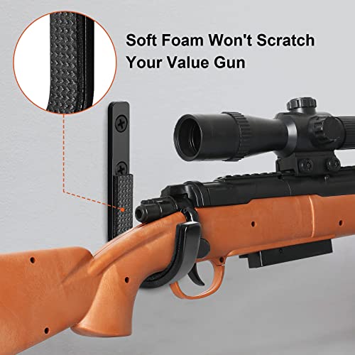 Gun Rack Wall Mount Hooks - 1 Pair Black for Rifles & Shotguns