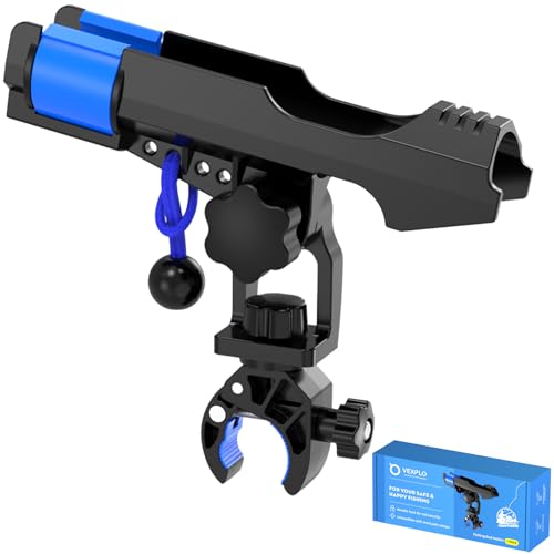VEXPLO Black Clamp-On Round Rail Fishing Rod Holder for Boats