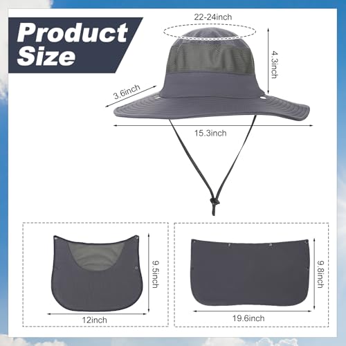 4 Pack Sun Hats for Men Women UPF 50 Wide Brim Bucket Hat with Removable Neck Curtain - Light Gray & Gray