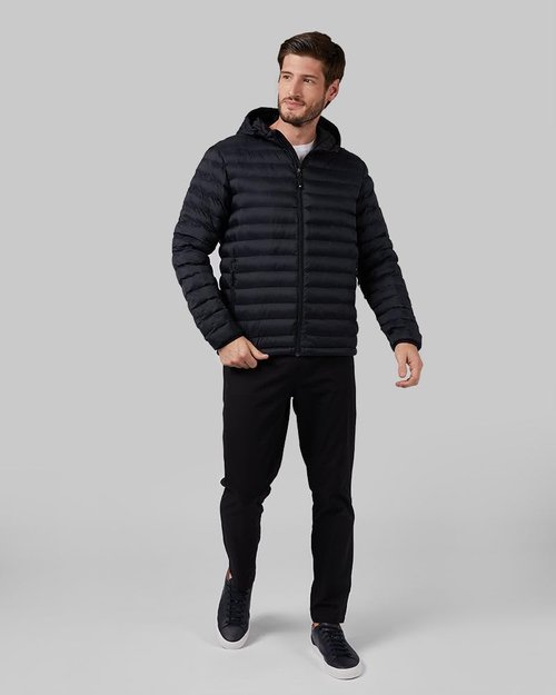 32 Degrees Heat Men’s Lightweight Packable Hooded Jacket – Water Resistant Travel Puffer, Black, X-Large