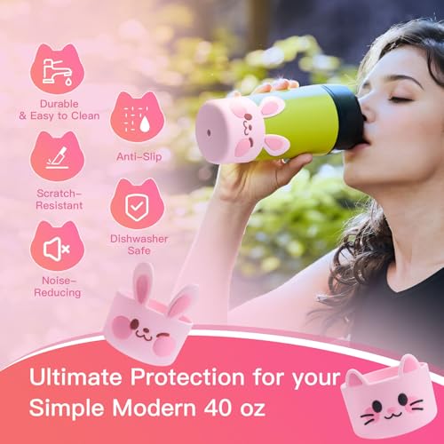 Silicone Protective Boot for Tumblers - 2 Pack Pink Rabbit & Cat Design