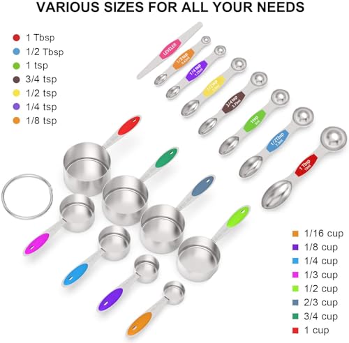 Wildone Multicolor Stainless Steel Measuring Cups & Spoons Set of 16