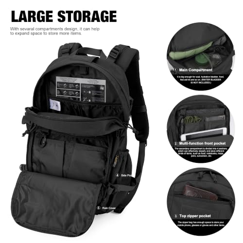 Mardingtop 28L Black Tactical Molle Backpack for Hiking & Outdoor Activities