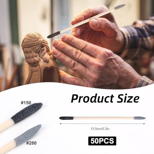 50 Pcs Sanding Sticks Kit,5.3x0.2 inch 120/280 Grit Double End Matchsticks Sanding Twigs Precision Tools,Fine Detailing Polishing Tool for Tight Spaces Detailing