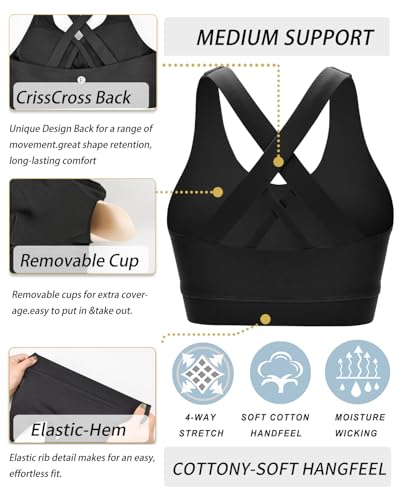 Padded Strappy Sports Bra for Women - Medium Support, Criss-Cross Back