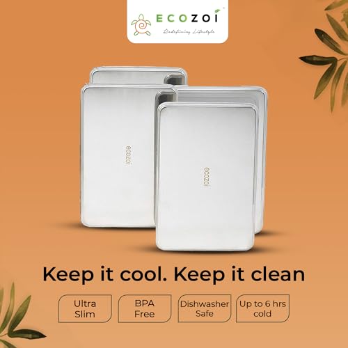 ecoZoi Rectangle Stainless Steel Lunch Chillers - 4 Pack Slim Ice Packs for Lunch Boxes & Coolers