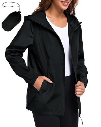 Hount Women's Waterproof Rain Jacket - Lightweight Packable Hooded Windbreaker