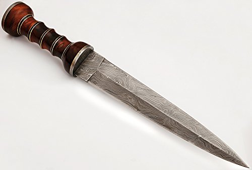 Handmade Damascus Steel Roman Gladius Sword with Red Wood Handle - Replica 15" Collectible Weapon