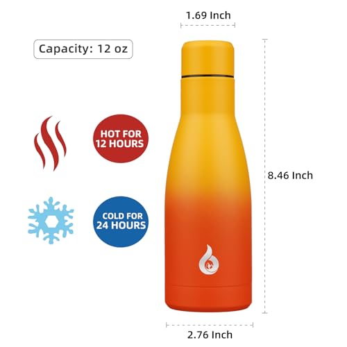 BJPKPK 12 oz Reusable Insulated Stainless Steel Water Bottle - Sunset Orange